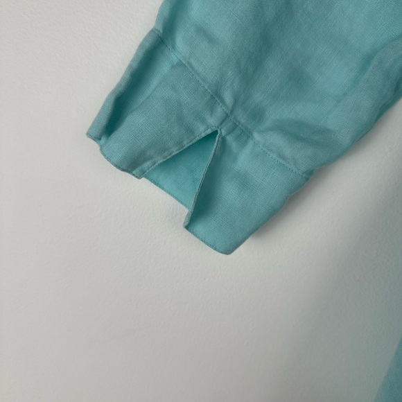 Coldwater Creek Linen Button Up Size 8 Blue Floral Beachy Resortwear Vacation - Picture 6 of 7